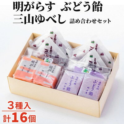 明がらす・ぶどう飴・三山ゆべし 計16個 詰め合わせセット 岩手県遠野市 銘菓 竹林堂