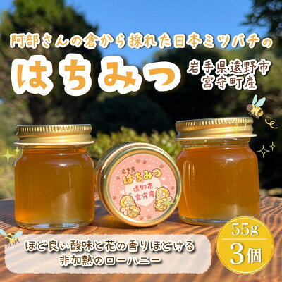 阿部さんの倉から採れた 日本ミツバチ 蜂蜜 [55g×3]遠野食工房蔵