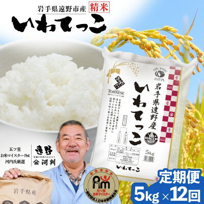 【ふるさと納税】【毎月定期便】岩手県 遠野産 いわてっこ 精米 5kg 河判全12回【4089950】