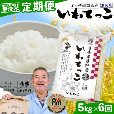 【ふるさと納税】【毎月定期便】〈無洗米〉岩手県 遠野市産 いわてっこ 5kg 【 コメマルシェ 河判 】全6回【4089957】
