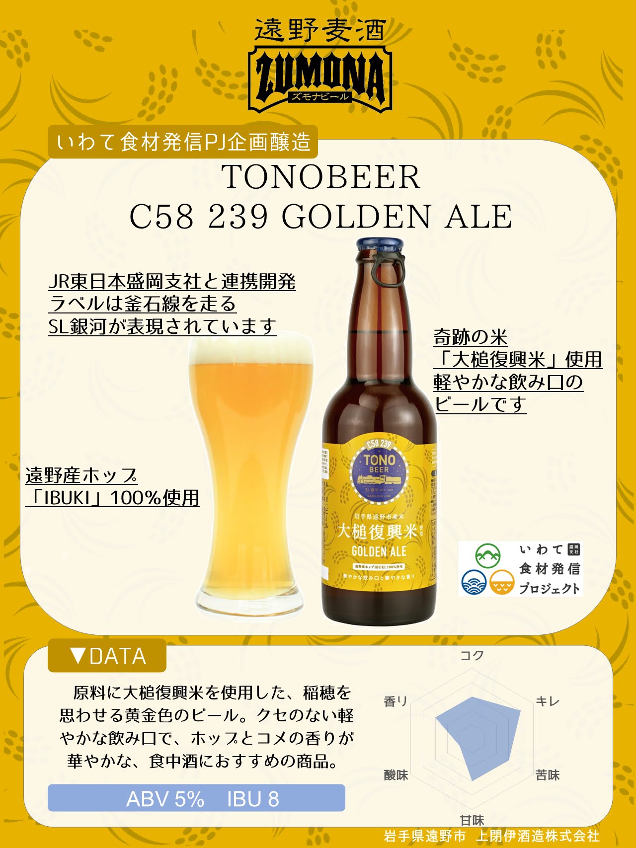 【ふるさと納税】ズモナビール GOLDEN ALE 330ml 瓶 12本 セット 【 遠野麦酒ZUMONA 】遠野産ホップ 使用 クラフトビール 地ビール 大槌 復興 米 TONO BEER C58 239 ゴールデン エール 上閉伊酒造 ビール 岩手県 遠野市