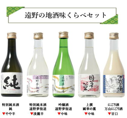 日本酒 遠野 の 地酒 飲みくらべ セット 300ml ×5本 特別純米酒 吟醸酒 にごり酒 上撰 上閉伊酒造 南部杜氏 岩手県 遠野市 地酒 箱 贈答 フルーティー お取り寄せ ご当地 土産 晩酌 家飲み おうち時間 送料無料