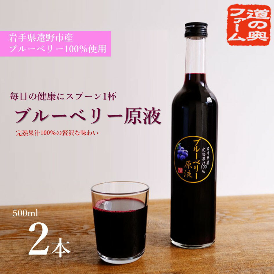 楽天岩手県遠野市【ふるさと納税】遠野のブルーベリーから絞った原液 500ml 2本 セット 道の奥ファーム 果汁 100％ ブルーベリー ストレート ジュース 国産 岩手県 遠野市 栽培中 農薬不使用 砂糖 保存料 無添加 無砂糖 高濃度 ギフト お取り寄せプレゼント 濃厚 果実飲料 送料無料