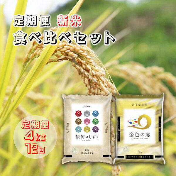 【ふるさと納税】【定期便/12ヵ月】令和5年産「金色の風・銀河のしずく食べ比べ」セット 毎月4kg×12回 12times