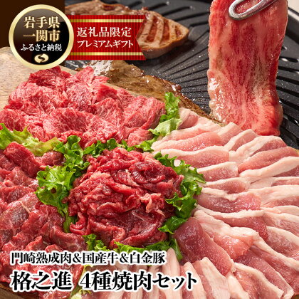 門崎熟成肉&国産牛&白金豚 4種焼肉セット 1.25kg 焼肉セット 小分け 牛肉 焼肉 カルビ 焼き肉セット 食べ比べ プレミアム 送料無料 無添加 高級 国産 牛肉 肉 岩手 一関 贈り物 ギフト お取り寄せ 冷凍 人気 バーベキュー BBQ