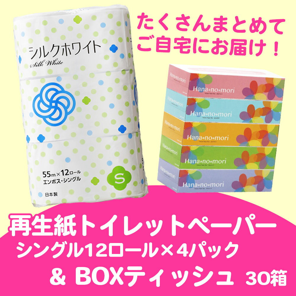 【ふるさと納税】発送時期が選べる トイレット ペーパー シングル 48個 (55m) & BOX ティッシュ ペーパー 30箱 (160組) セット 無香料 送料無料 大容量 日用品 日用雑貨 紙 生活必需品 防災 備蓄 生活雑貨 SDGs リサイクル エコ 岩手県 一関市 選べる配送月 新生活