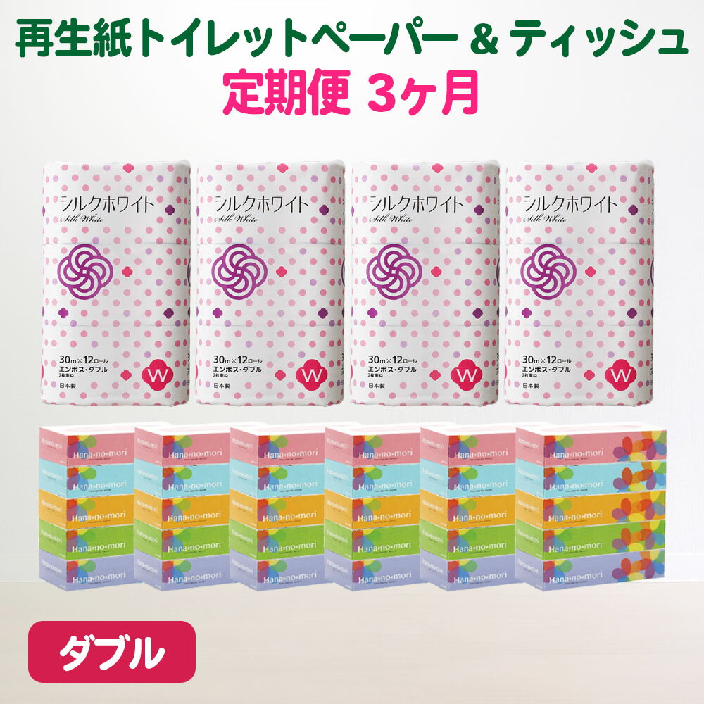 定期便 3回 トイレットペーパー ダブル(30m) 48ロール & BOX ティッシュ 30箱 セット 無香料 大容量 日用品 まとめ買い 日用雑貨 紙 消耗品 生活必需品 物価高騰対策 防災 備蓄 生活雑貨 SDGsリサイクル エコ再生紙100% 岩手 一関市 3times