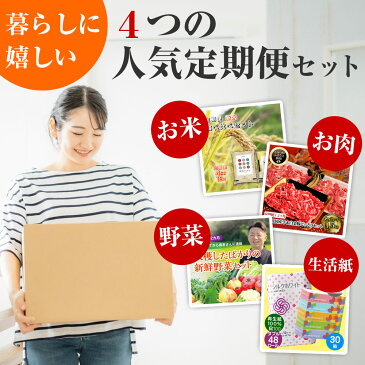 【ふるさと納税】定期便 12回 人気 4品 (米/肉/野菜/ティッシュ) お楽しみ セット 牛肉 豚肉 トイレットペーパー