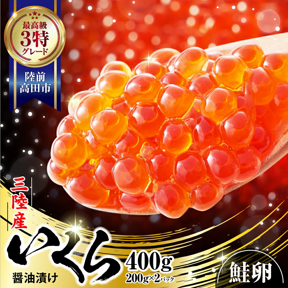 【ふるさと納税】〈 期日指定可 〉いくら 三陸産 400g 醤油漬け ( 鮭卵 ) 小分け (200g×2パック) 冷凍 【 人気 高評価 便利 小分け イクラ 鮭 海産物 海鮮 海鮮丼 魚介類 いくら丼 おせち お正月 贈答 ギフト お祝い 岩手 陸前高田市 】のサムネイル