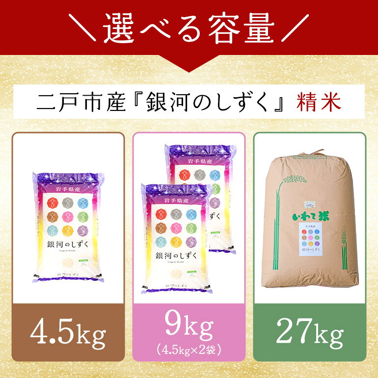 【ふるさと納税】 【令和7年産】二戸市産『銀河のしずく』精米 【選べる容量】4,5kg/9kg/27kg f032131-ninohe-10000913 岩手県二戸市 サンプル画像3