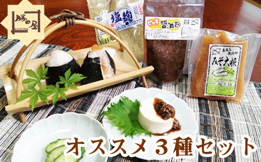 【ふるさと納税】◆国産大豆◆勝田屋オススメ3種 (塩麹 ピリ辛醤油麹 みそ大根) ご飯の友 おかず おつまみ 万能調味料 こうじ 味噌 しょうゆ しょう油 しお 岩手県 八幡平市 送料無料 CR-001