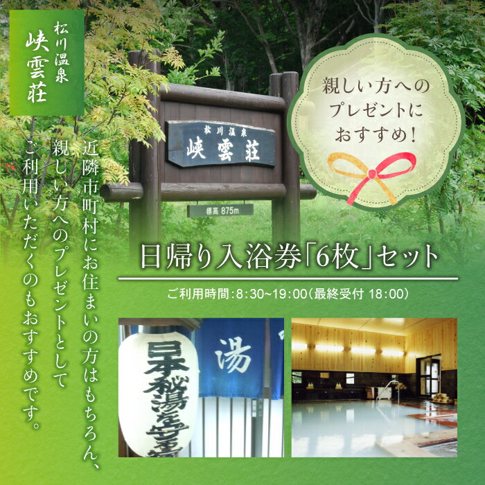 【ふるさと納税】秘湯 松川温泉 峡雲荘 日帰り 入浴券 6枚 セット ／ 源泉かけ流し 温泉 入浴 混浴露天風呂 露天風呂 女性専用露天風呂 回数券 チケット 利用券 癒し 休息 リフレッシュ レジャー お出かけ 旅 お出掛け 敬老の日 プレゼント 東北 岩手県 八幡平市 送料無料