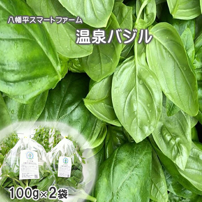 【ふるさと納税】 八幡平市産 温泉バジル 100g 2袋 ／ 新鮮 バジル 生バジル 薬味 ハーブ ジェノベーゼ 料理 ソース ピザ ピッツァ 調理 パスタ イタリアン 炒め物 100グラム 二袋 総量 200g 200グラム 家庭用 自宅用 産地直送 スマートファーム 岩手県 八幡平市 送料無料