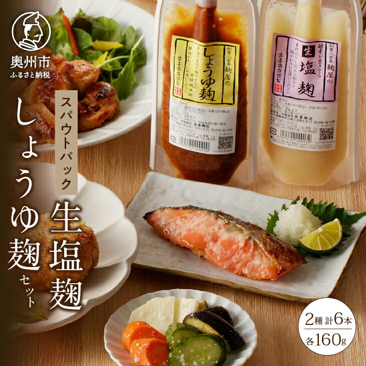 生塩麹・しょうゆ麹セット 発酵食品 調味料 セット 麹 各160g×3 チューブ形式 スパウトパウチ [AD017]