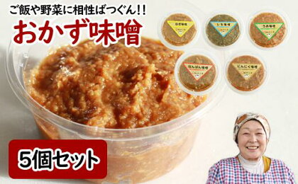 おかず味噌5個セット おかず 味噌 みそ ミソ 味付き味噌 あじつき セット 南蛮 なんばん 唐辛子 梅 うめ ウメ 紫蘇 しそ シソ にんにく ニンニク ねぎ ネギ ご飯のお供 おとも 自家製 自家製味噌 自家製麹 【食・虹の工房】岩手県 滝沢市 送料無料