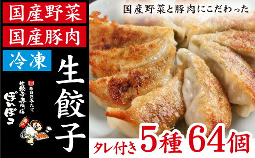 餃子 ぎょうざ ギョーザ 冷凍 生餃子 5種類 64個 (餃子のタレ付) 食べ比べ セット 国産野菜 国産豚肉 総菜 おかず おつまみ 中華 冷凍食品 ニンニク ニンニク抜き 青紫蘇 柚子胡椒 チーズ パリッと もっちり 焼くだけ 簡単 岩手県 滝沢市 送料無料