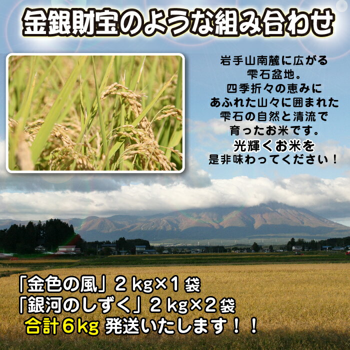 【ふるさと納税】 ◆精米◆ 輝く美味しさ 金銀セット （金色の風・銀河のしずく） 2kg×3 総計6kg 6キロ 岩手県 雫石町 米 食べ比べ 送料無料 O-017