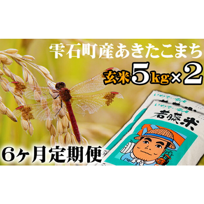 楽天岩手県雫石町【ふるさと納税】 あきたこまち 玄米 10kg 10キロ （5kg×2袋） 6ヶ月 定期便 ／ 東北 岩手県 雫石町 お米 米 ご飯 ごはん こめ コメ ライス ふっくら つやつや 国産 人気 健康食 お取り寄せ 特産品 単一原料米 水分含量高め 農家直送 産地直送 送料無料 わかふじ農産