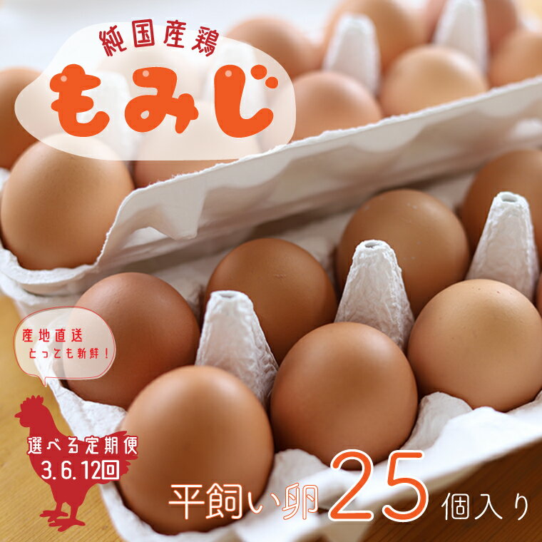 【ふるさと納税】定期便 レビュー 高評価 「【純国産鶏もみじ】 平飼い 卵25個入り【選べる定期便】」 3ヵ月 6ヶ月 12ヶ月 生産者 採れたて たまご 玉子 鶏卵 養鶏場より直送 (AJ006-2 | AJ007-1 | AJ008-1) その1