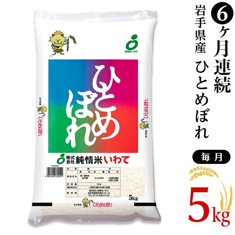 【ふるさと納税】定期便 米 5kg 白米 令和2年 R2-H05-6N【6ヶ月連続お届け】岩手県産ひとめぼれ5kg（2年産）