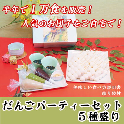 だんごパーティーセット5種盛り（計25本・1.25kg）ずんだ・あんこ・ごま・黒蜜・きな粉・白あんをおいしさそのまま冷凍！5本入り小分け5パック！絞り袋付き