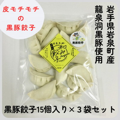 【ふるさと納税】岩手県岩泉町産、龍泉洞黒豚使用の手包み餃子【15個入り×3袋】【配送不可地域：離島】【1409982】 1