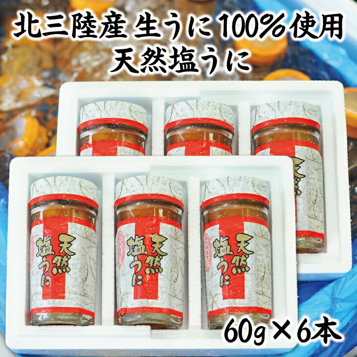 【ふるさと納税】 うに ウニ 北三陸産 生うに 100％使用 天然塩うに 60g 6本 ミョウバン不使用 雲丹 うに瓶詰め 瓶 …