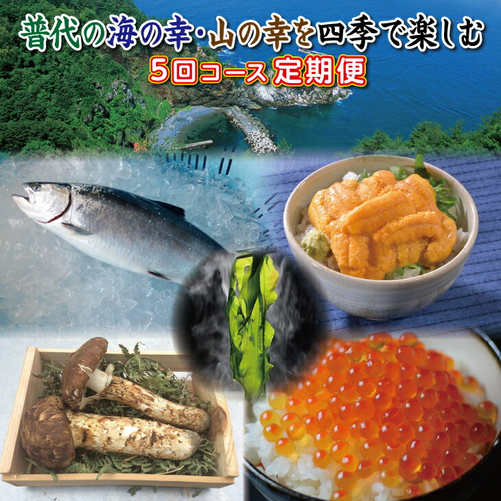 【ふるさと納税】※数量限定※ 定期便 普代の海の幸・山の幸を四季で お楽しみ定期便 5回コース 生わかめ サクラマス 牛乳瓶入り生うに 松茸 いくら 魚介 野菜