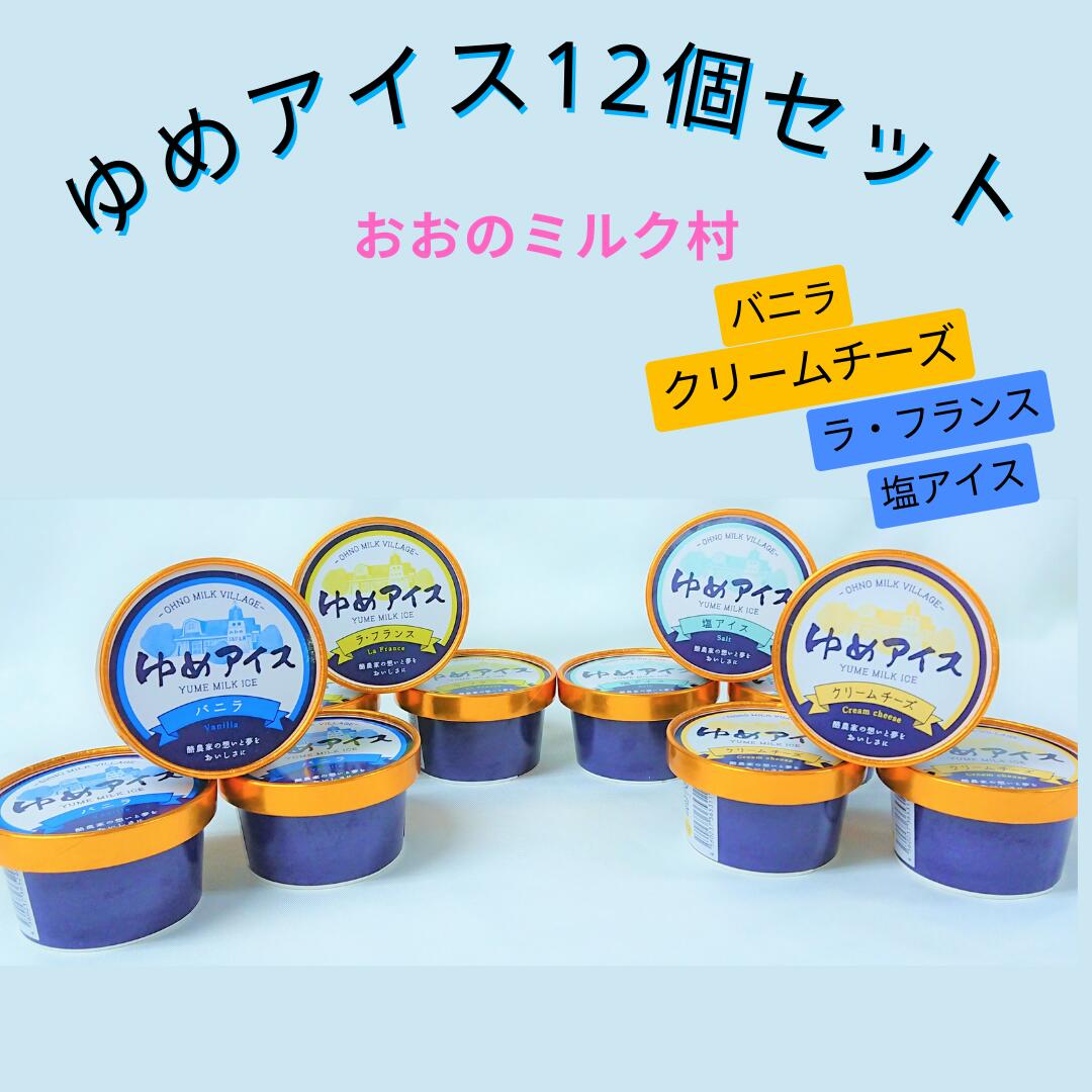 【ふるさと納税】おおのミルク村 ゆめアイス12個セット（バニラ・クリームチーズ・塩バニラ・ラフランス）4種類×3個