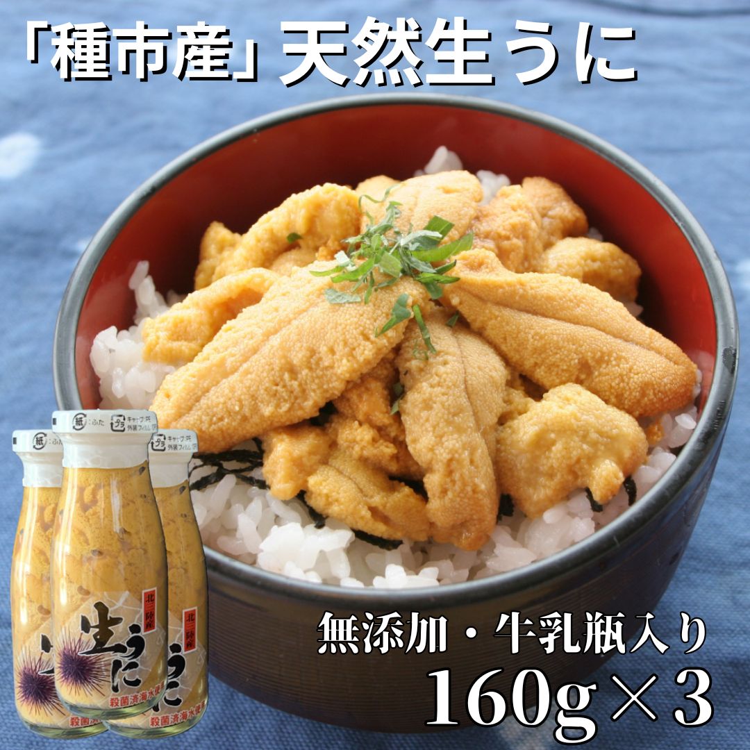 14位! 口コミ数「0件」評価「0」本州一の「種市産」天然生うに瓶入り160g×3本【ミョウバン不使用・無添加】増殖溝 北三陸 塩水うに キタムラサキウニ 牛乳瓶入り 鮮度抜群･･･ 