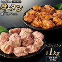 【ふるさと納税】タレ仕込み厚切り牛タン食べ比べセット 1kg (塩味 醤油味 各500g×1)【配送不可地域：離島】【1477618】