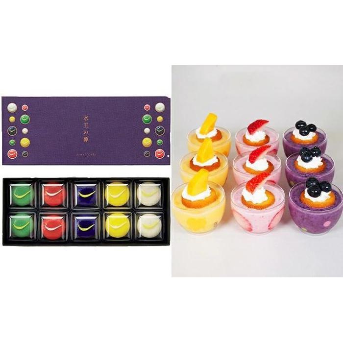 【ふるさと納税】「都の杜・仙台」「水玉の陣」 - Gift Box 10 piece - ＆ 「飲むケーキ」 アートスムージー - Gift Box of 9 piece -セット　【詰合せ・アートスムージー・宝石・スイーツ・レアチーズケーキ・ブルーベリー・ゆず・ずんだ・地元食材】