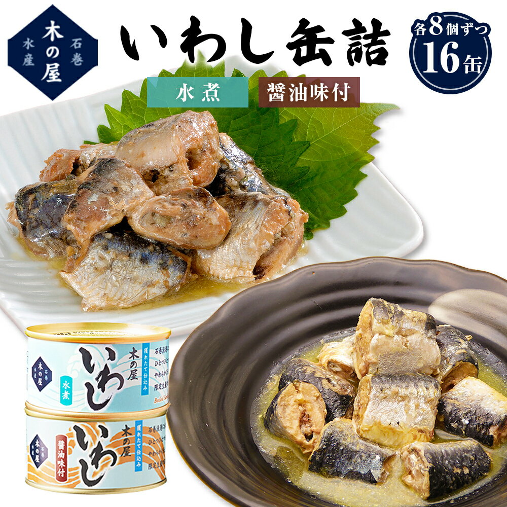 いわし缶詰 2種16缶セット 木の屋 魚 いわし 水煮 イワシ 青魚 缶詰 常温保存 長期保存 防災 非常食 キャンプ アウトドア 宮城県 石巻市