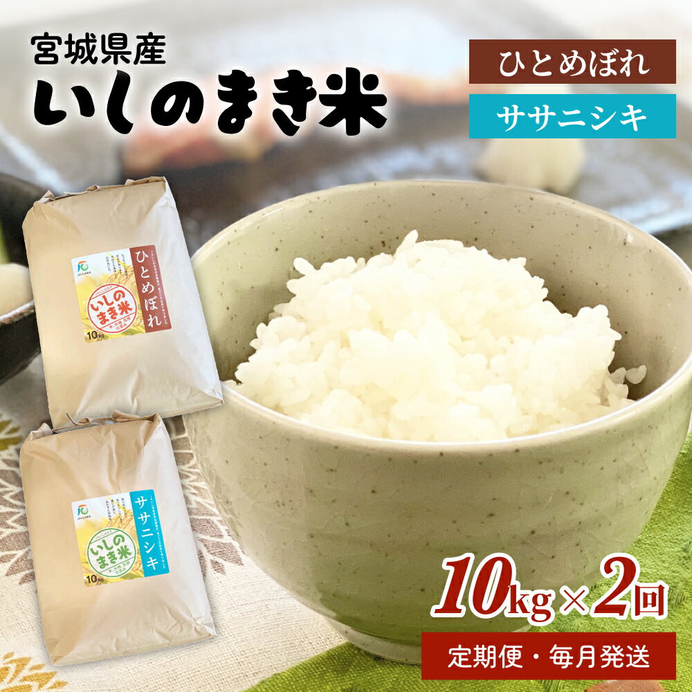 【ふるさと納税】＜定期便2回・毎月発送＞ 宮城県 いしのまき産米 精米 20kg 10kg×2回 ササニシキ ひとめぼれ 品種が選べる 石巻市