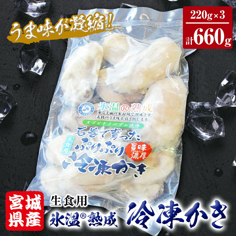【ふるさと納税】牡蠣 宮城県産 氷温熟成 かき 生食用（冷凍）220g×3袋 660g 小分け 冷凍 バラバラ冷凍のサムネイル