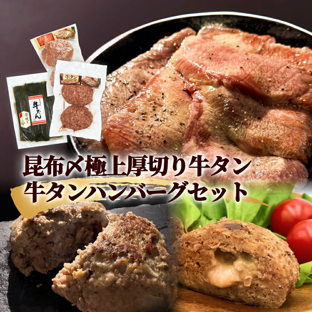 牛タン 昆布〆極上厚切り 牛タン ・ 牛タンハンバーグ セット 冷凍 宮城県 石巻市 牛たん お肉 肉 ハンバーグ レトルト