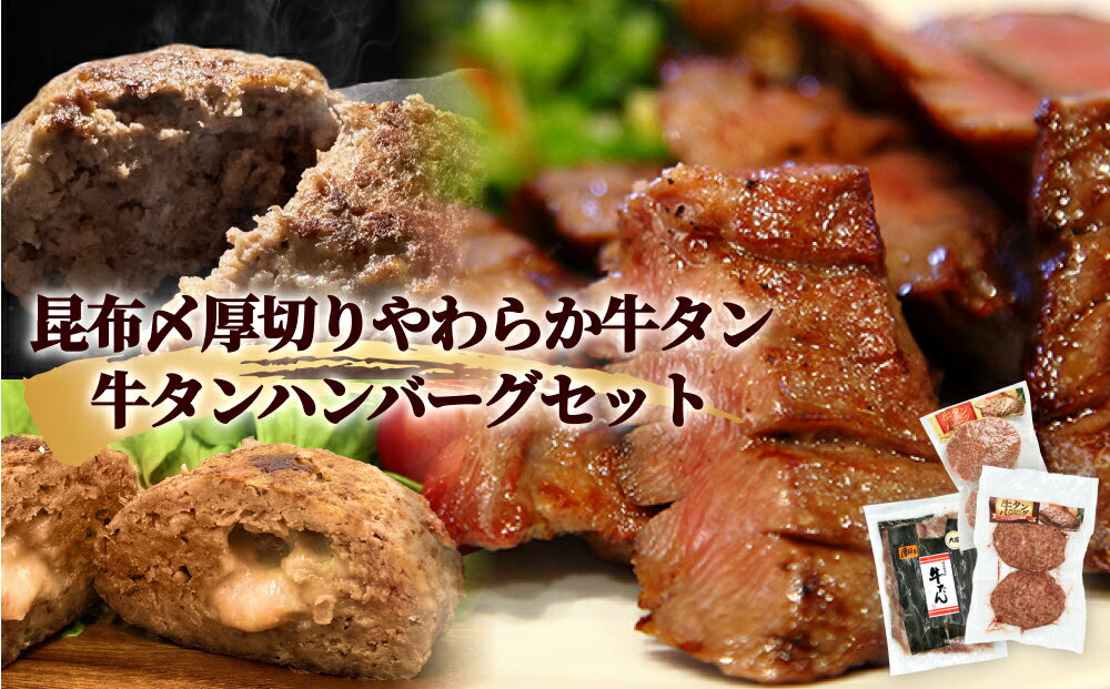 【ふるさと納税】牛タン 昆布〆厚焼きやわらか 牛タン ・牛タンハンバーグ2種セット 冷凍 宮城県 石巻市 牛たん 柔らかい 厚切り お肉 肉 ハンバーグ レトルト