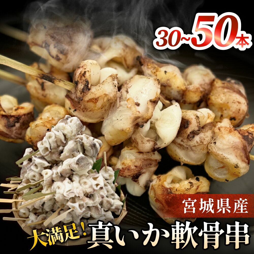【ふるさと納税】宮城県産 真いか軟骨串（30～50本入り）バーベキュー BBQ イカ焼き 海鮮 宮城県 石巻市のサムネイル