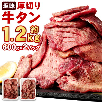 仙台名物 特選 厚切り 牛タン 塩味 約1.2kg (約600g×2パック) 【04203-0598】 お肉 牛肉 味付き タン タン塩 焼肉 バーベキュー BBQ 冷凍 塩竈市 宮城県 送料無料