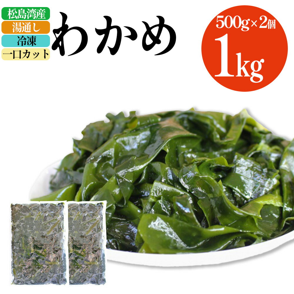 わかめ 一口カット 湯通し 冷凍 500g×2個(合計1kg)[04203-0705]松島湾産 新鮮 無添加 急速冷凍 ワカメ 生わかめ 海藻 ミネラル 栄養補給 食物繊維 低カロリー 美容 健康 シーフーズあかま 宮城県 塩竈市