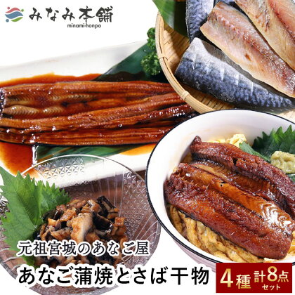 あなご蒲焼とさば干物 4種 合計8点セット【04203-0698】 あなご 穴子 サバ 鯖 蒲焼き 丼 長焼き キザミ 魚 魚介 惣菜 おかず おつまみ みなみ本舗 塩竈市 宮城県