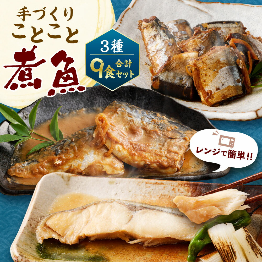 【ふるさと納税】＜手づくり＞ ことこと煮魚セットA 合計9食（3種×3食）【ナチュラル・キッチン・たらや】【04203-0189】 金華さば 鯖 仙台 みそ煮 白ひらす しょうが煮 さんま 秋刀魚 佃煮 煮魚 煮込み おかず 魚 魚介類 レンジで簡単 温めるだけ