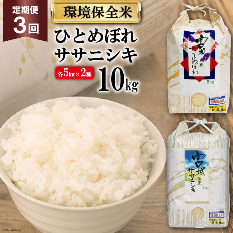 【ふるさと納税】お米 3回 定期便 宮城産 ササニシキ & ひとめぼれ 環境保全米セット 各5kg 計10kg×3回 総計30kg / 菊武商店 / 宮城県 気仙沼市