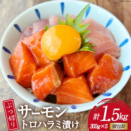 サーモン トロハラミ漬け ぶつ切り 300g×5 計1.5kg [足利本店 宮城県 気仙沼市 20563079] 魚 海鮮 刺身 海鮮丼 刺し身 さしみ 刺身 鮭 ハラミ 魚介 漬け丼 冷凍 個包装