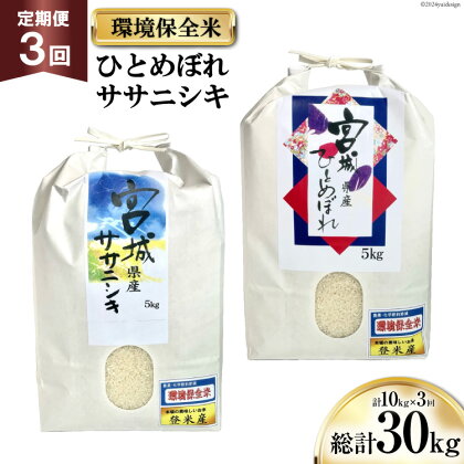 米 3回 定期便 宮城産 ササニシキ & ひとめぼれ 環境保全米セット 各5kg 計10kg×3回 総計30kg [菊武商店 宮城県 気仙沼市 20563112] お米 精米 白米 ご飯 ごはん こめ コメ