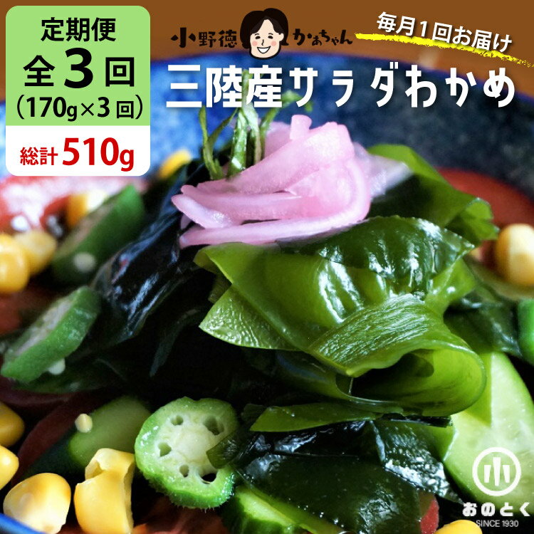[2つの食感]3回 定期便 三陸産 サラダわかめ 170g ×3回 総計 510g [小野徳 宮城県 気仙沼市 20565588] 海藻 ワカメ わかめ 若布 塩蔵わかめ 塩蔵 コリコリ シャキシャキ 冷蔵