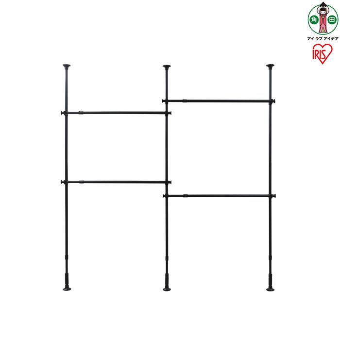 壁面収納 つっぱり 薄型 ハンガーラック ワードローブ 突っ張りワードローブ TWR3-2630 | 突っ張り棒 棚 突っ張りラック ハンガースタンド 物干し 伸縮 調整可能 衣類収納 洋服収納 アイリスオーヤマ ブラック 人気