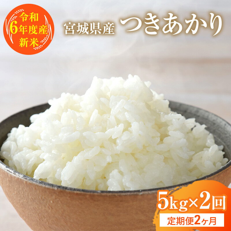 【ふるさと納税】【令和5年産】定期便2ヶ月 宮城県産つきあかり 精米 白米 （5kg×2回)計10kg　【定期便・ お米 ご飯 ペットボトル 冷蔵庫 保管 もっちり 大粒 艶やか おいしい 笑顔 】