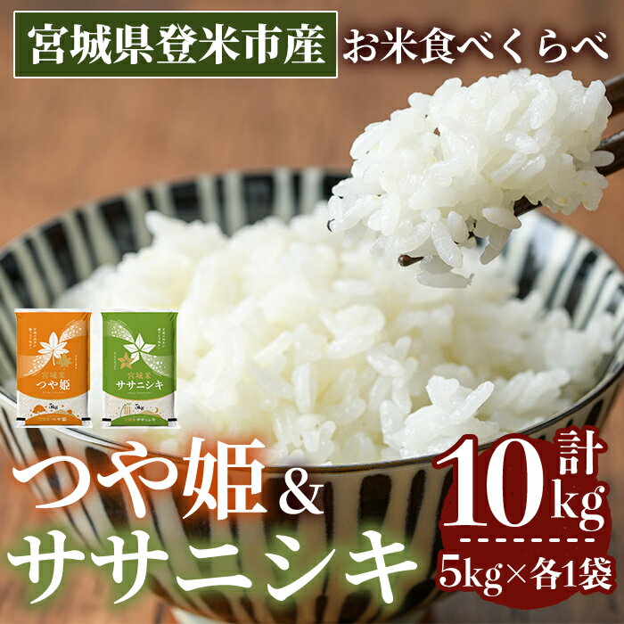 【ふるさと納税】＜令和6年産＞ 宮城県 登米市産米食べ比べ 10kg（ササニシキ5kg・つや姫5kg）　お米 おこめ 米 コメ 白米 ご飯 ごはん おにぎり お弁当 【登米ライスサービス株式会社】tm153のサムネイル