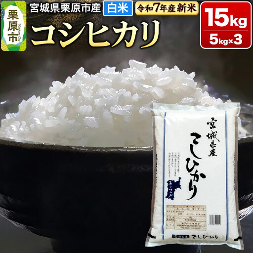 【ふるさと納税】【新米受付】【令和7年産・白米】宮城県栗原市産 コシヒカリ 15kg (5kg×3袋) 【ふるさと納税】【新米受付】【令和7年産・白米】宮城県栗原市産 コシヒカリ 15kg (5kg×3袋)